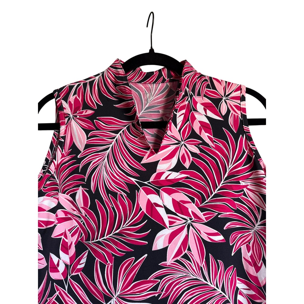 Activewear Tennis Golf Women's Tall Sleeveless Leaf Print Top Pink Black M